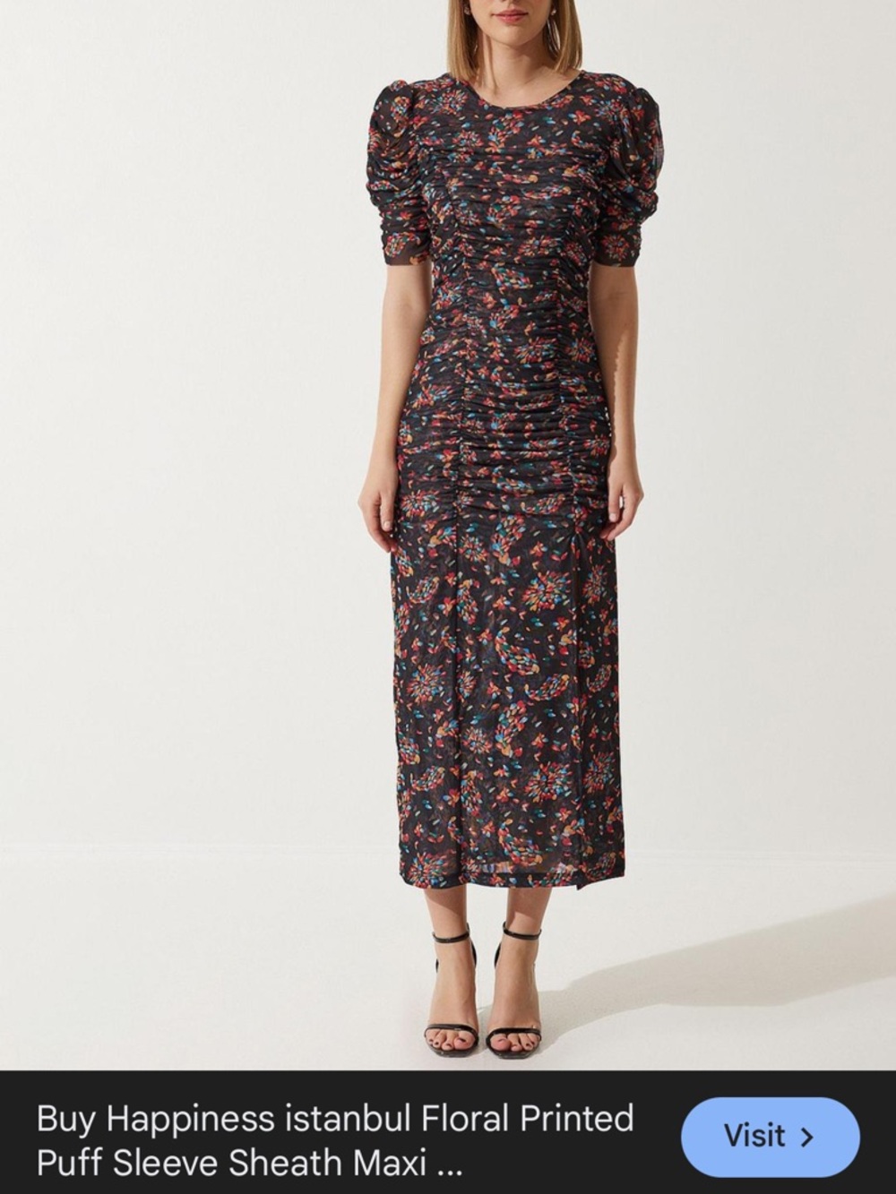 Free People  Happiness Istanbul Floral Puff-Sleeve Sheath Maxi Dress - S